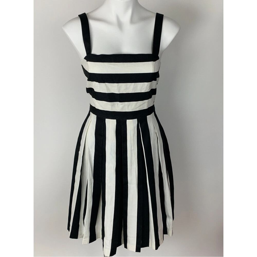 Loft Women's Sundress Black White Fit Flare Dress Skater Linen sz / 4 XS